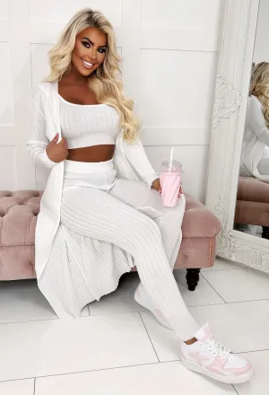 Stole Your Heart White 3 Piece Ribbed Loungewear Set