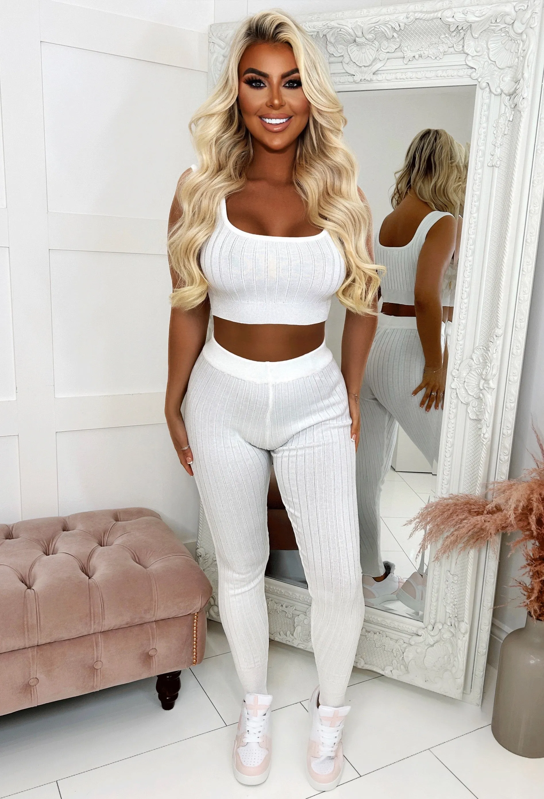 Stole Your Heart White 3 Piece Ribbed Loungewear Set