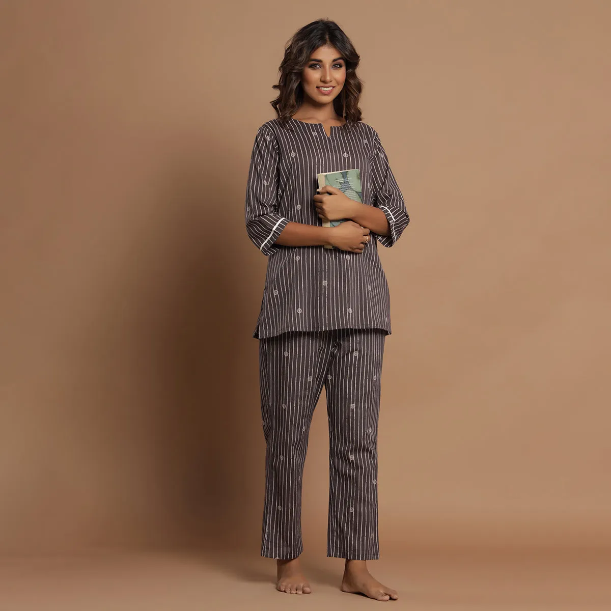 Stroked Rings on Grey Loungewear Top Set