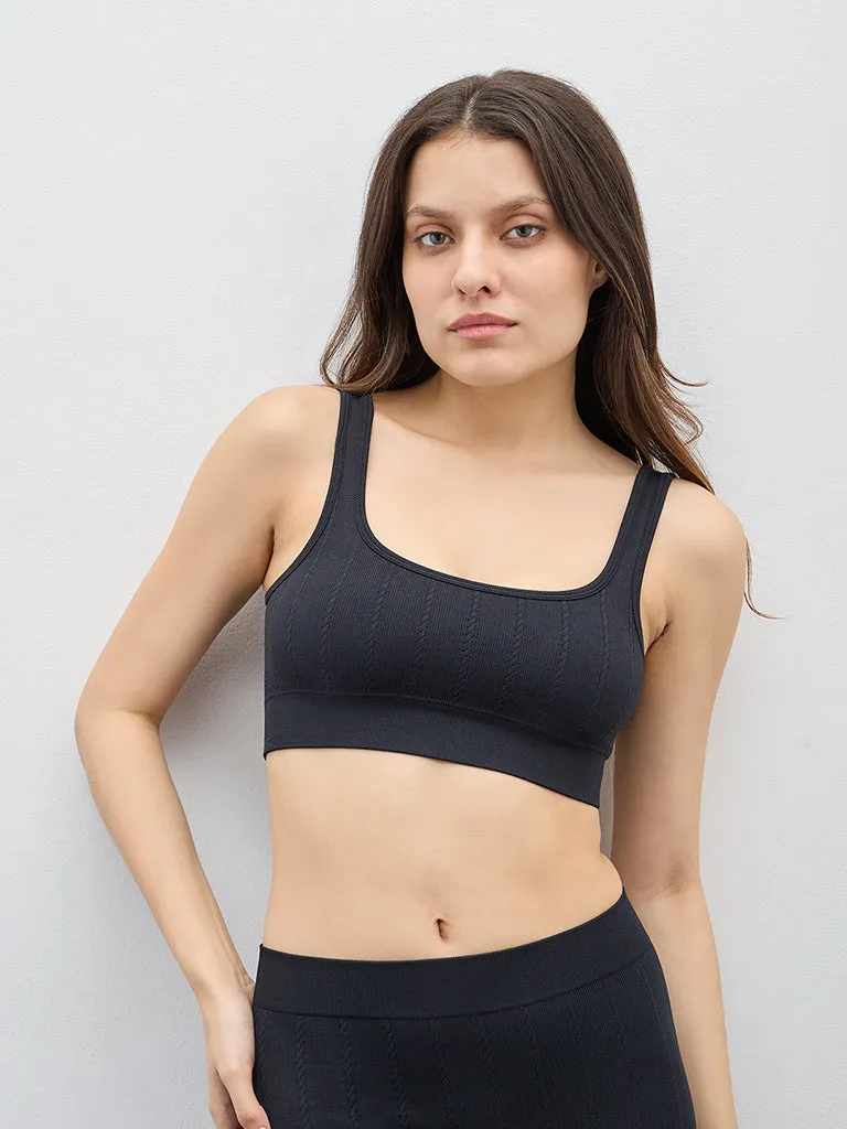 Superstar Black Padded Textured Seamfree Bra