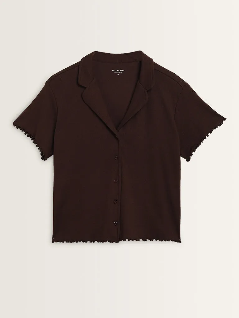 Superstar Dark Brown Ribbed Textured Shirt