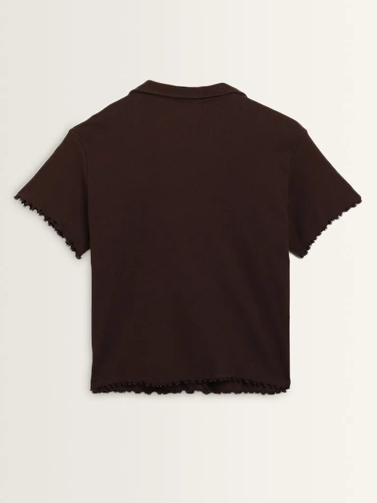 Superstar Dark Brown Ribbed Textured Shirt