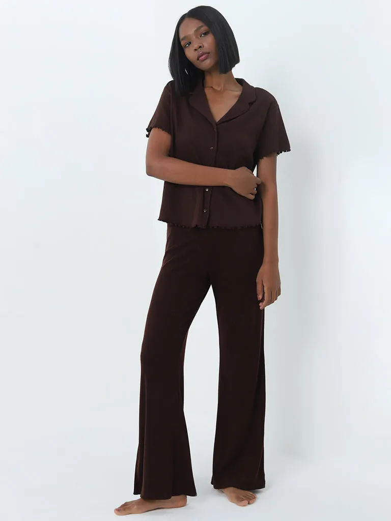 Superstar Dark Brown Ribbed Textured Shirt