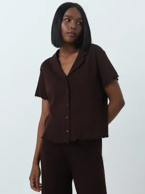 Superstar Dark Brown Ribbed Textured Shirt