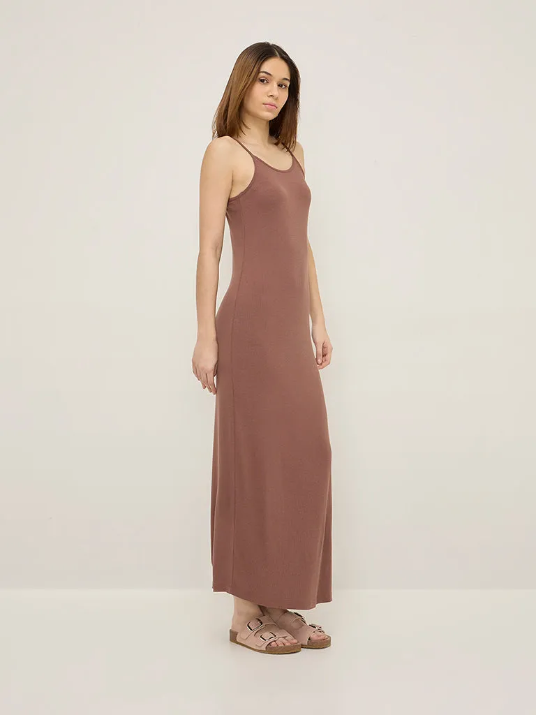 Superstar Light Brown Ribbed Textured Straight Dress