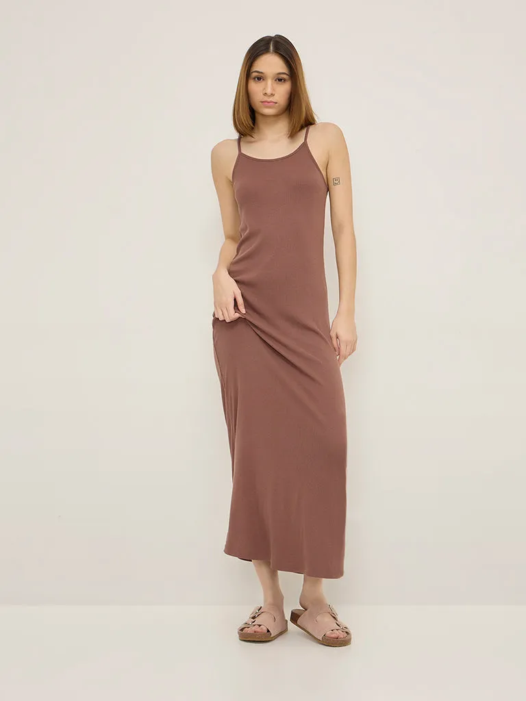 Superstar Light Brown Ribbed Textured Straight Dress