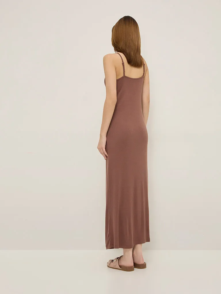 Superstar Light Brown Ribbed Textured Straight Dress