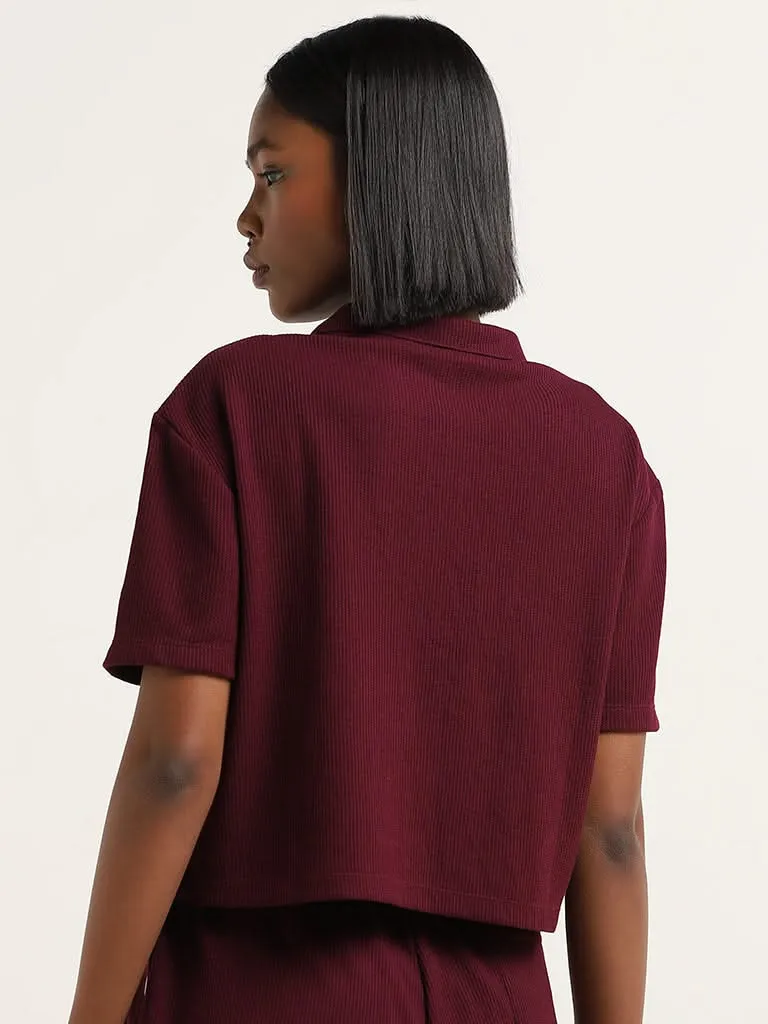 Superstar Maroon Ribbed Textured Cotton Polo T-Shirt