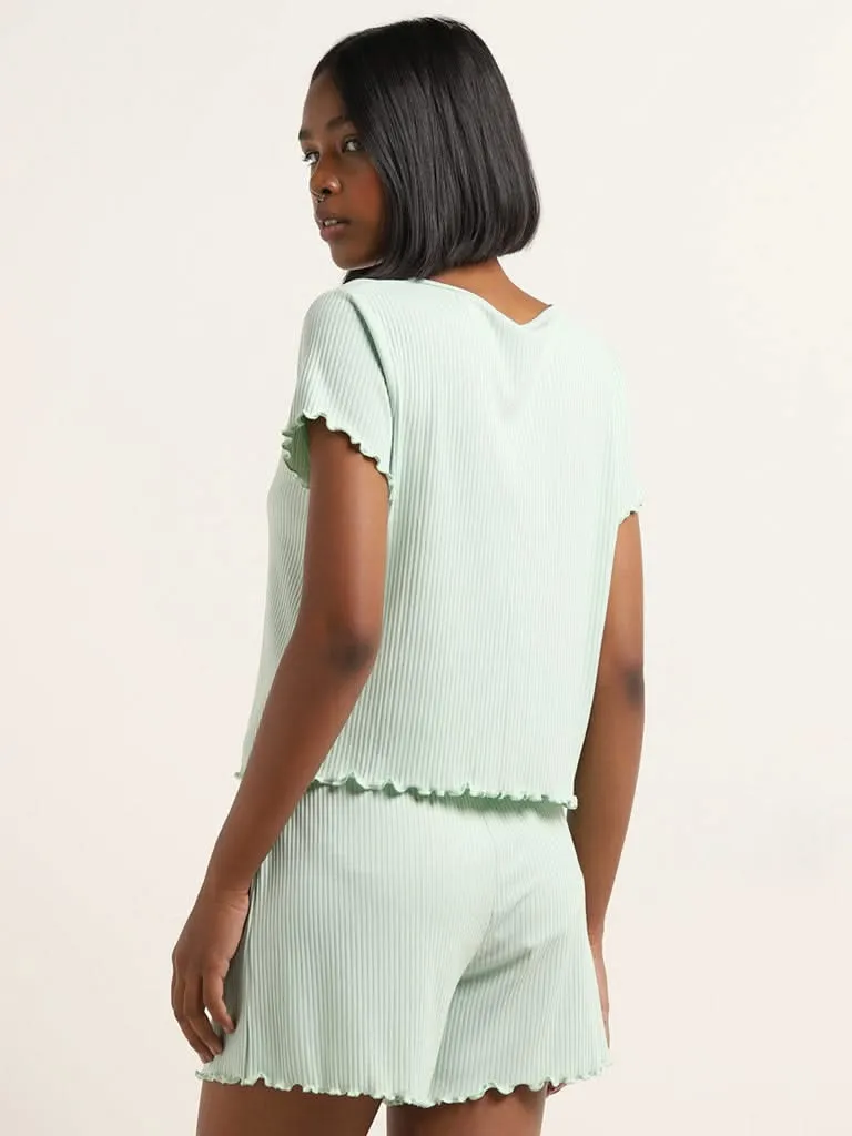 Superstar Mint Ribbed Textured T-Shirt