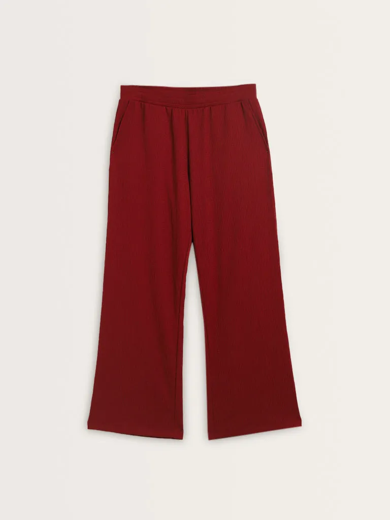 Superstar Red Crinkle-Textured High-Rise Pants