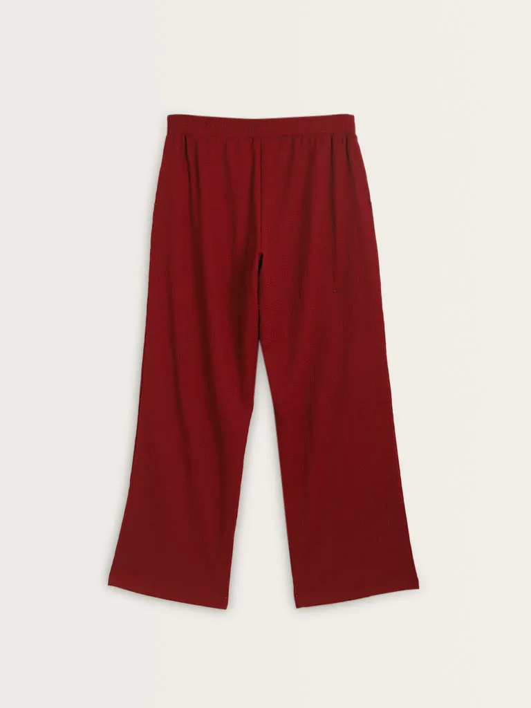 Superstar Red Crinkle-Textured High-Rise Pants