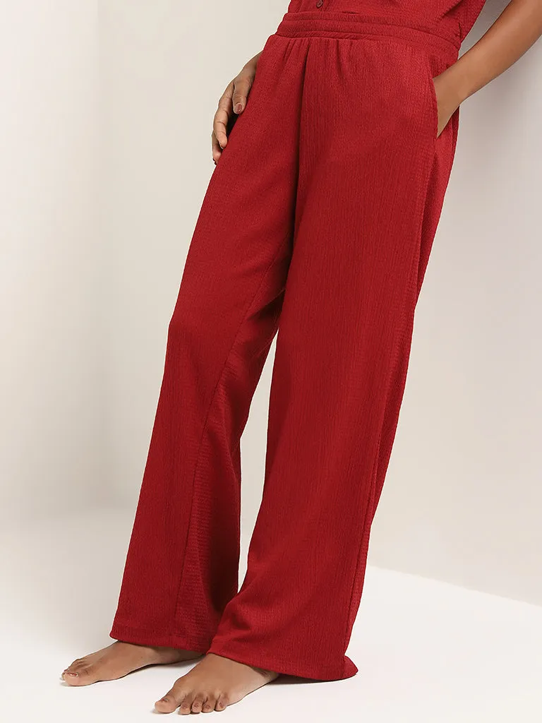 Superstar Red Crinkle-Textured High-Rise Pants