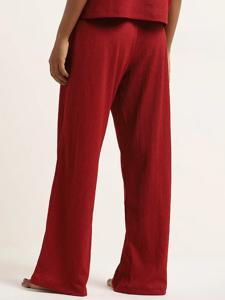 Superstar Red Crinkle-Textured High-Rise Pants