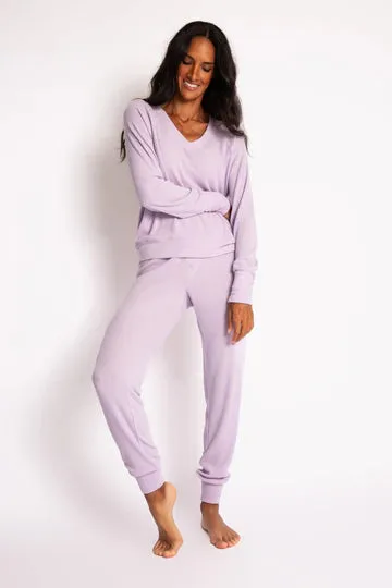 TEXTURED ESSENTIALS LOUNGE TOP - LAVENDER￼