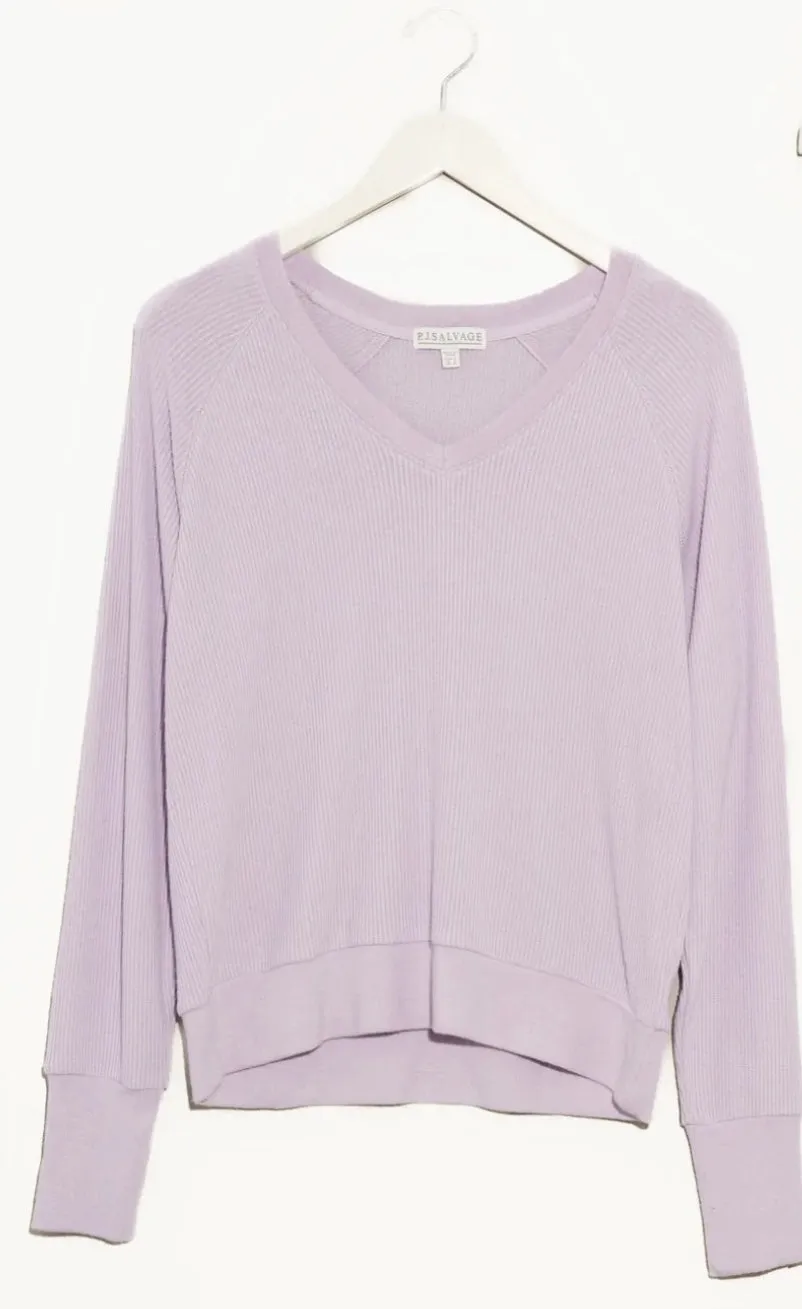 TEXTURED ESSENTIALS LOUNGE TOP - LAVENDER￼