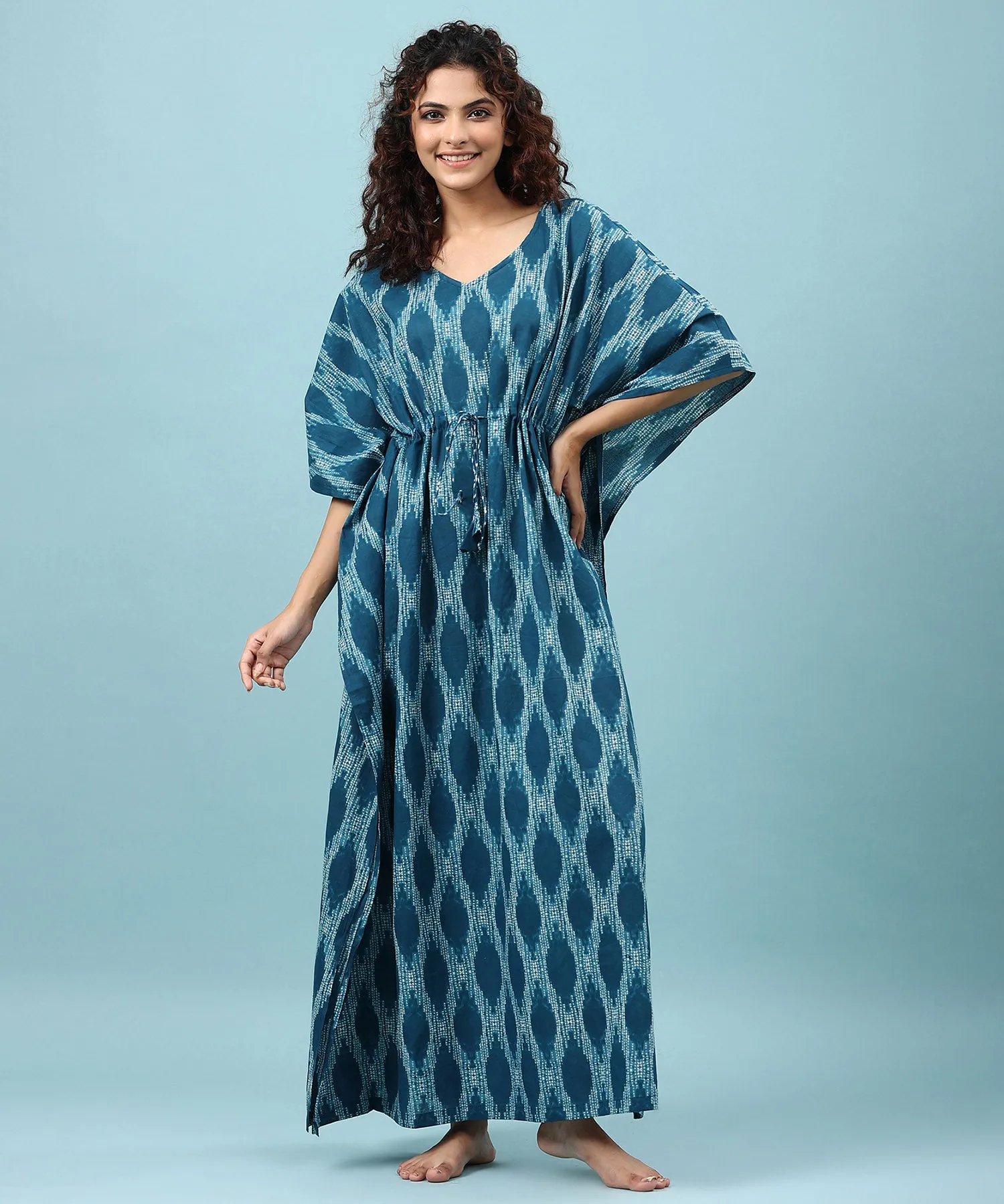 Textured Shibori on Blue Cotton Kaftan