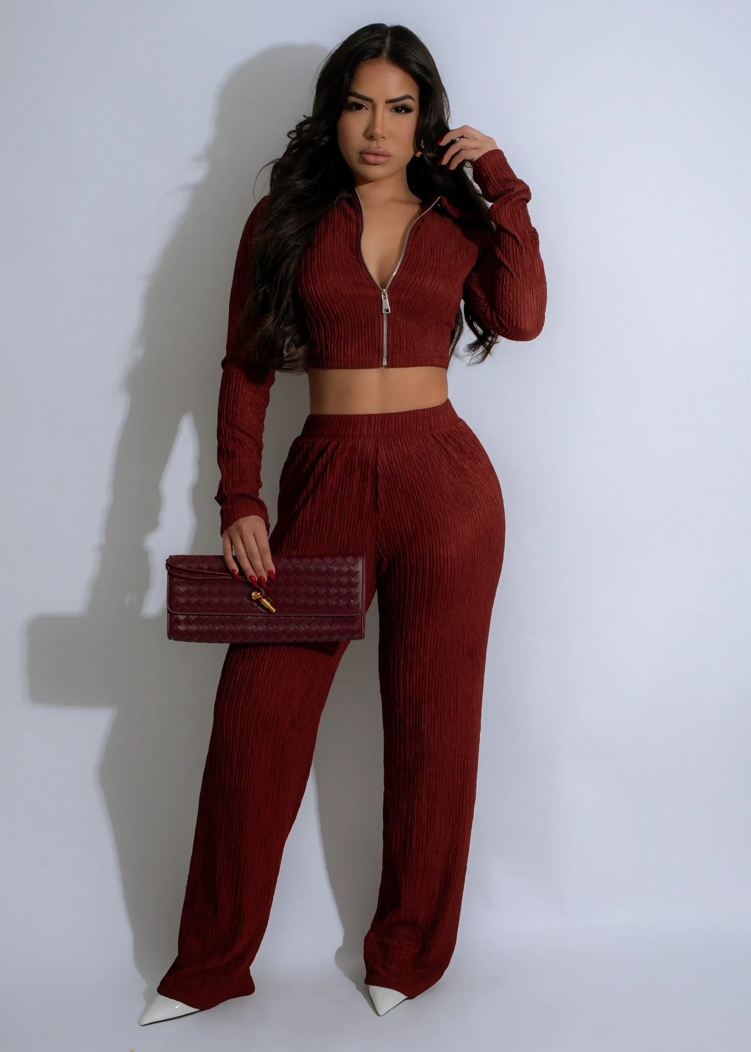 Textured Tranquility Pant Set Red