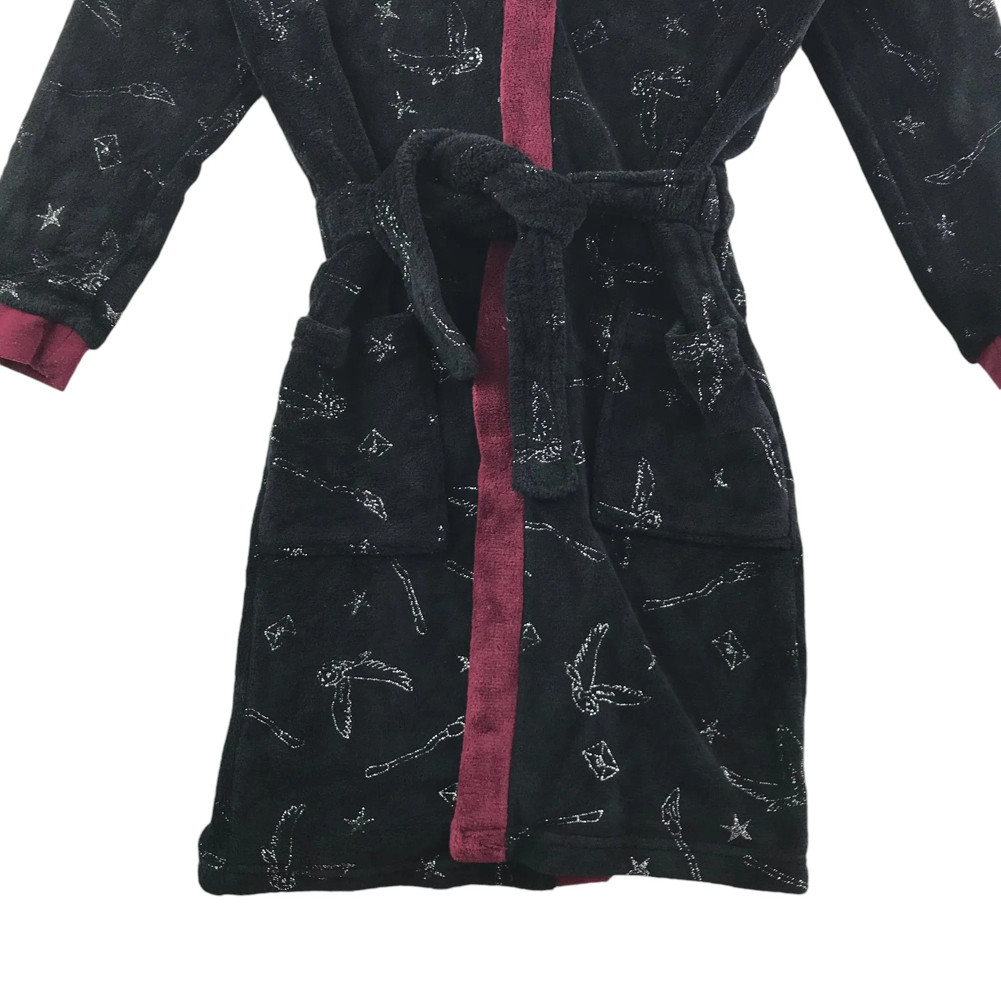 Tu dressing gown 9-10 years black Hogwarts robe burgundy detailing