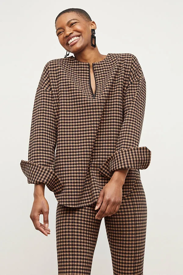 Tully Top - Plaid Knit :: Camel / Black