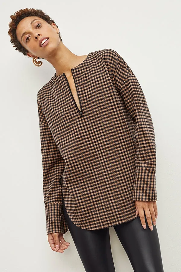 Tully Top - Plaid Knit :: Camel / Black