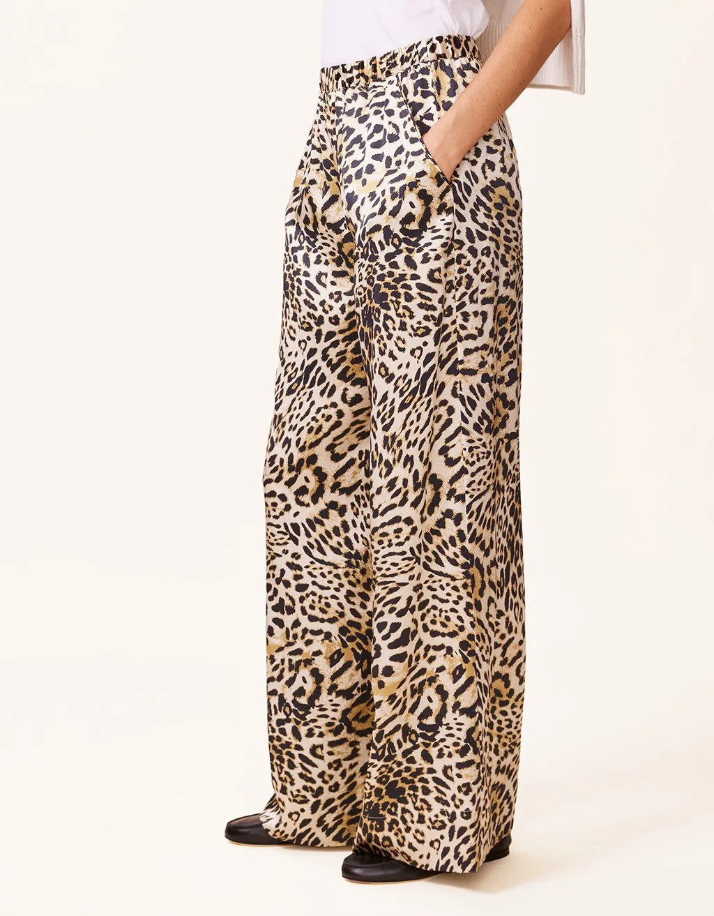 unsubscribed printed silk wide leg pant