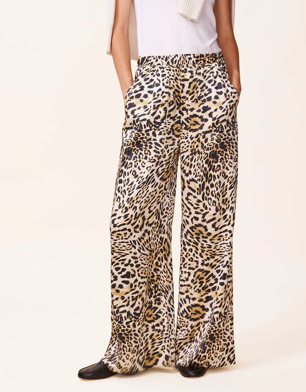 unsubscribed printed silk wide leg pant