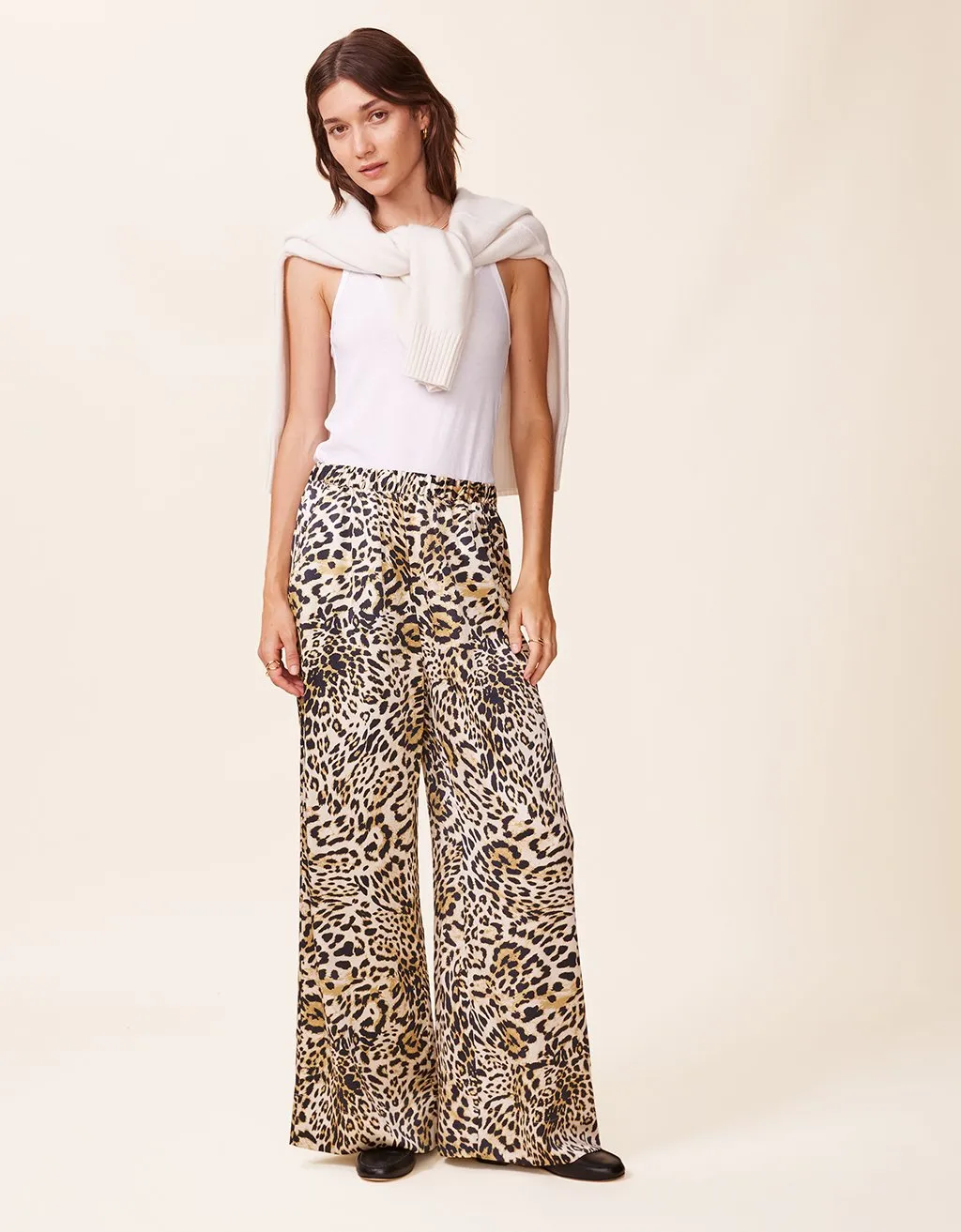 unsubscribed printed silk wide leg pant