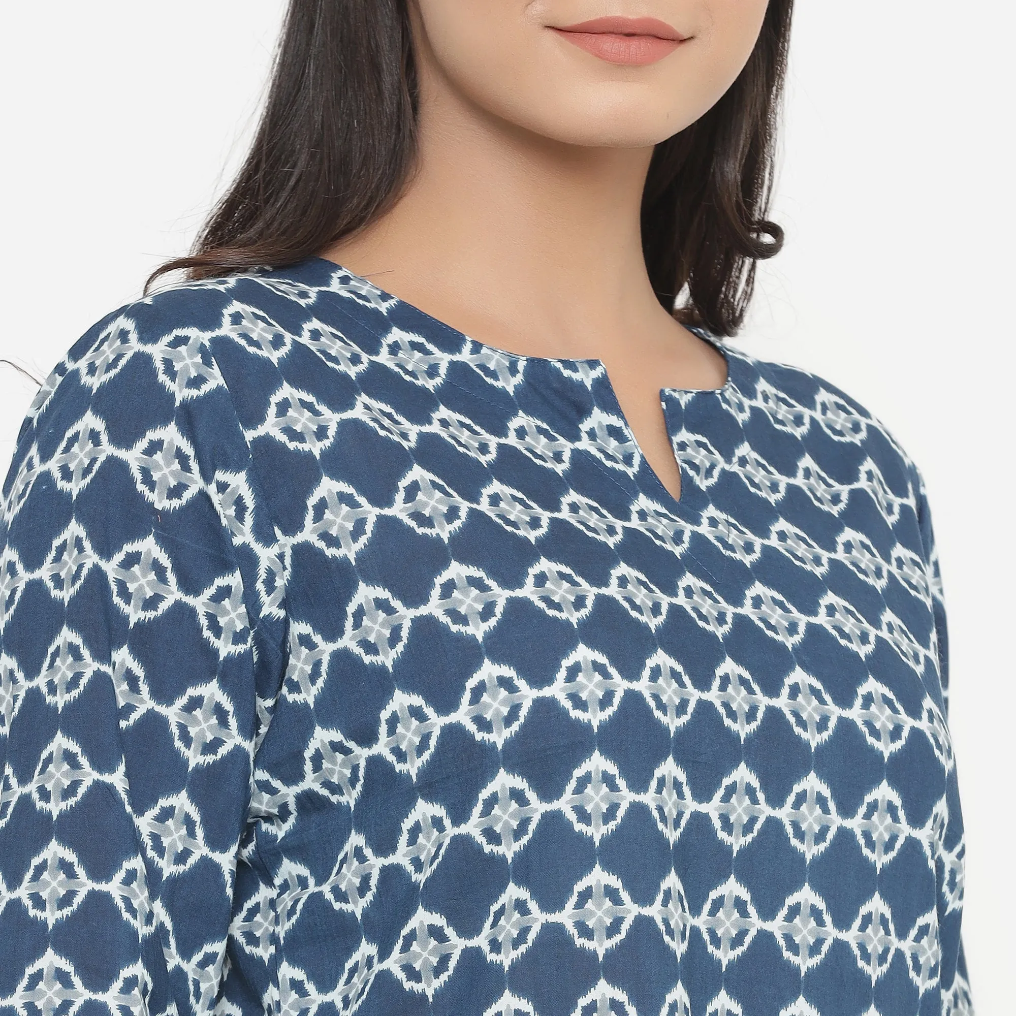 White Glitched Mandala on Blue Loungewear Top Set