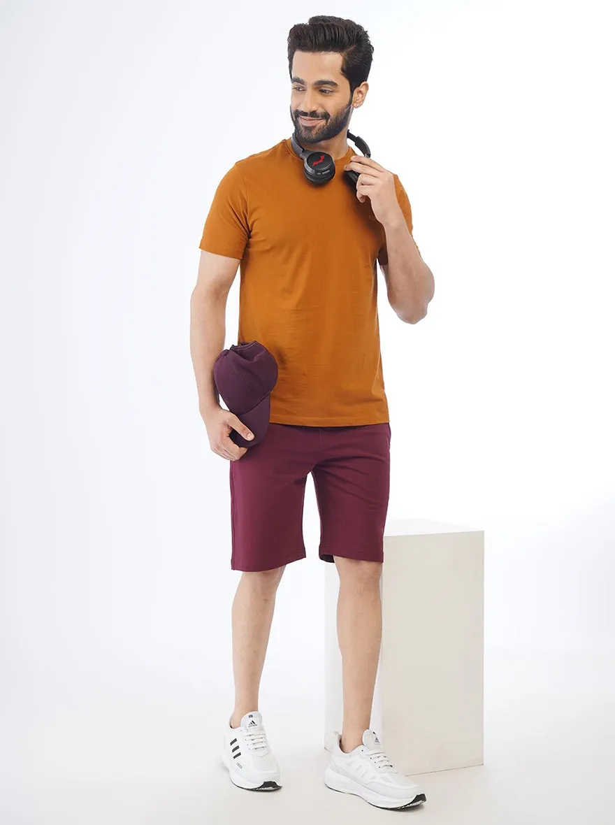 Wine Solid Slim Fit Shorts | JadeBlue