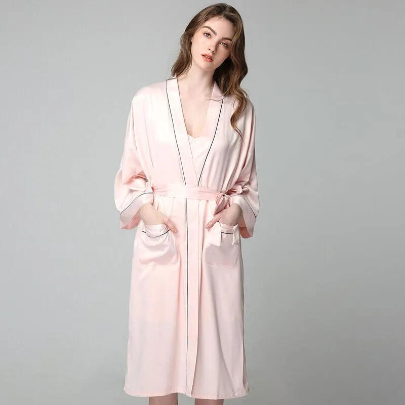 Women Long 100% Silk Nightgown and Robes Set