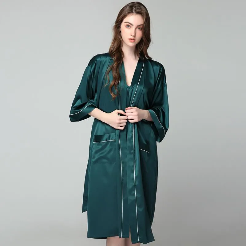 Women Long 100% Silk Nightgown and Robes Set