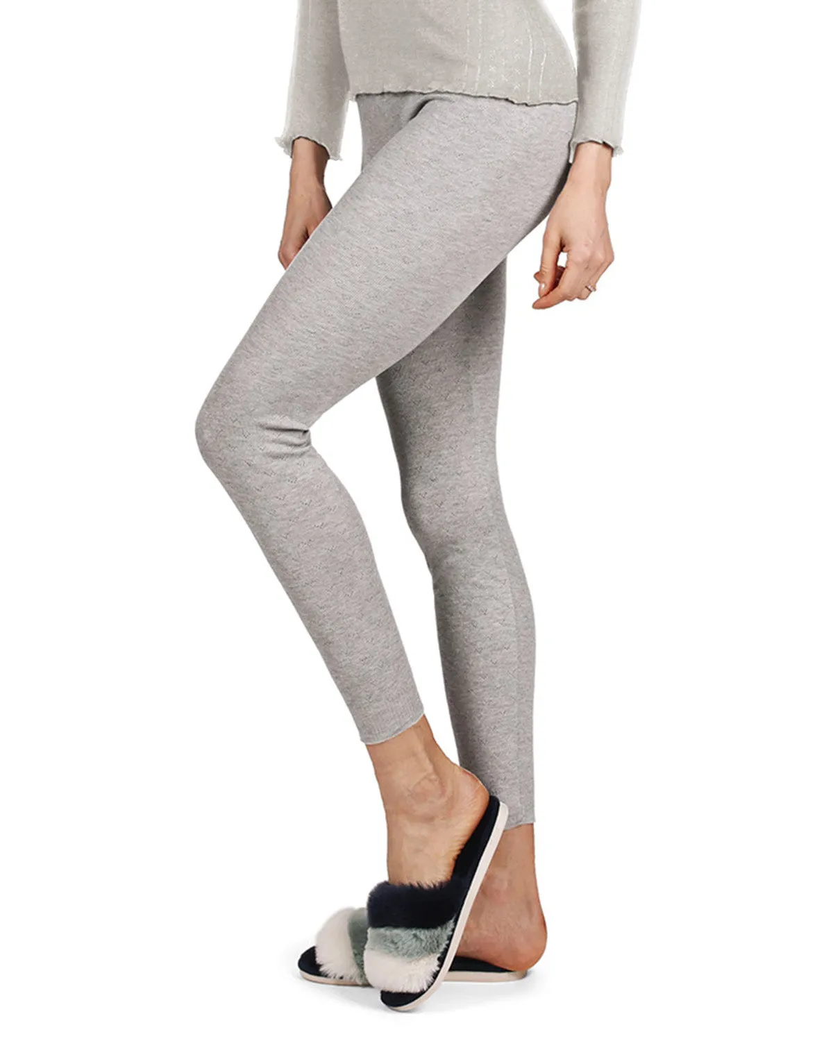 Women's 100% Cotton Pointelle Rib Knit Seamless Leggings