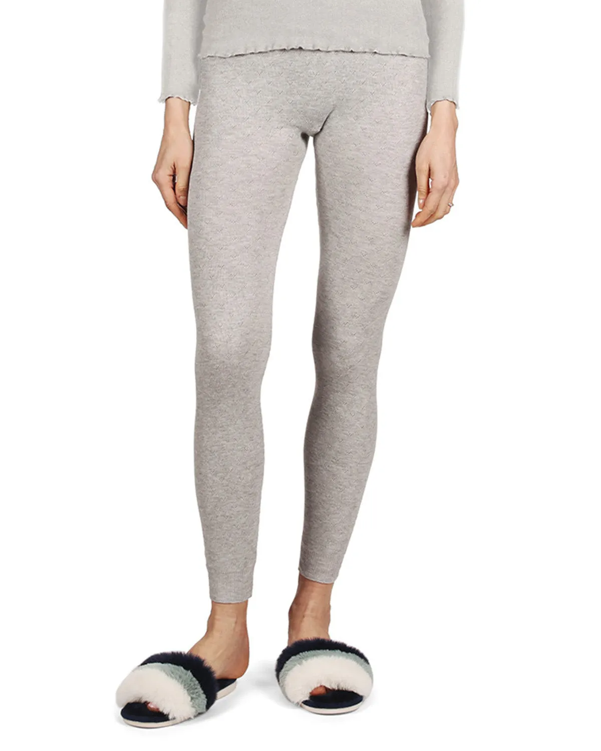 Women's 100% Cotton Pointelle Rib Knit Seamless Leggings