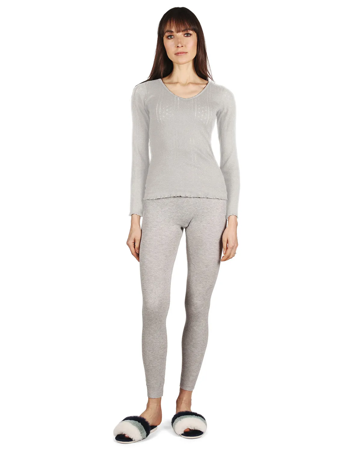 Women's 100% Cotton Pointelle Rib Knit Seamless Leggings