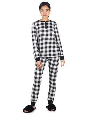 Women's Henley Buffalo Plaid Long Sleeve Pajama Set