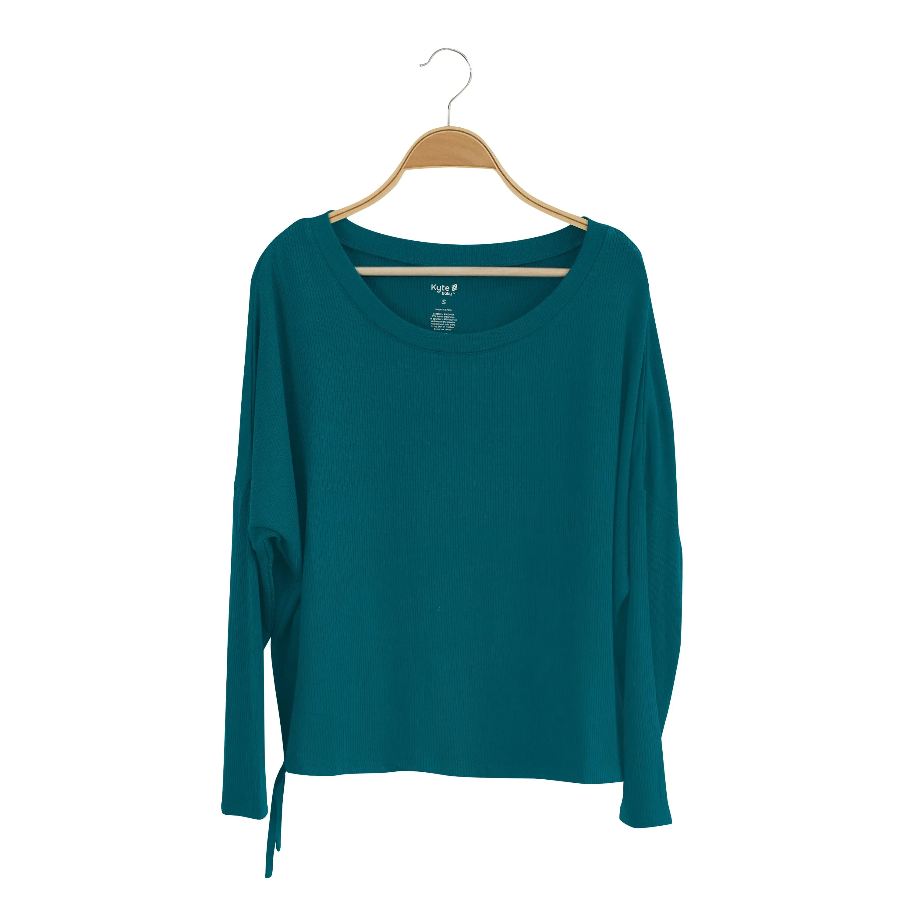 Women's Ribbed Long Sleeve Drop Shoulder Top in Loch