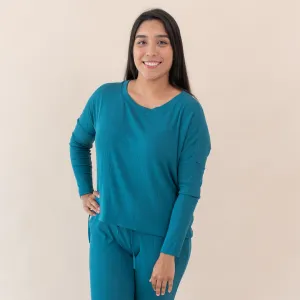 Women's Ribbed Long Sleeve Drop Shoulder Top in Loch