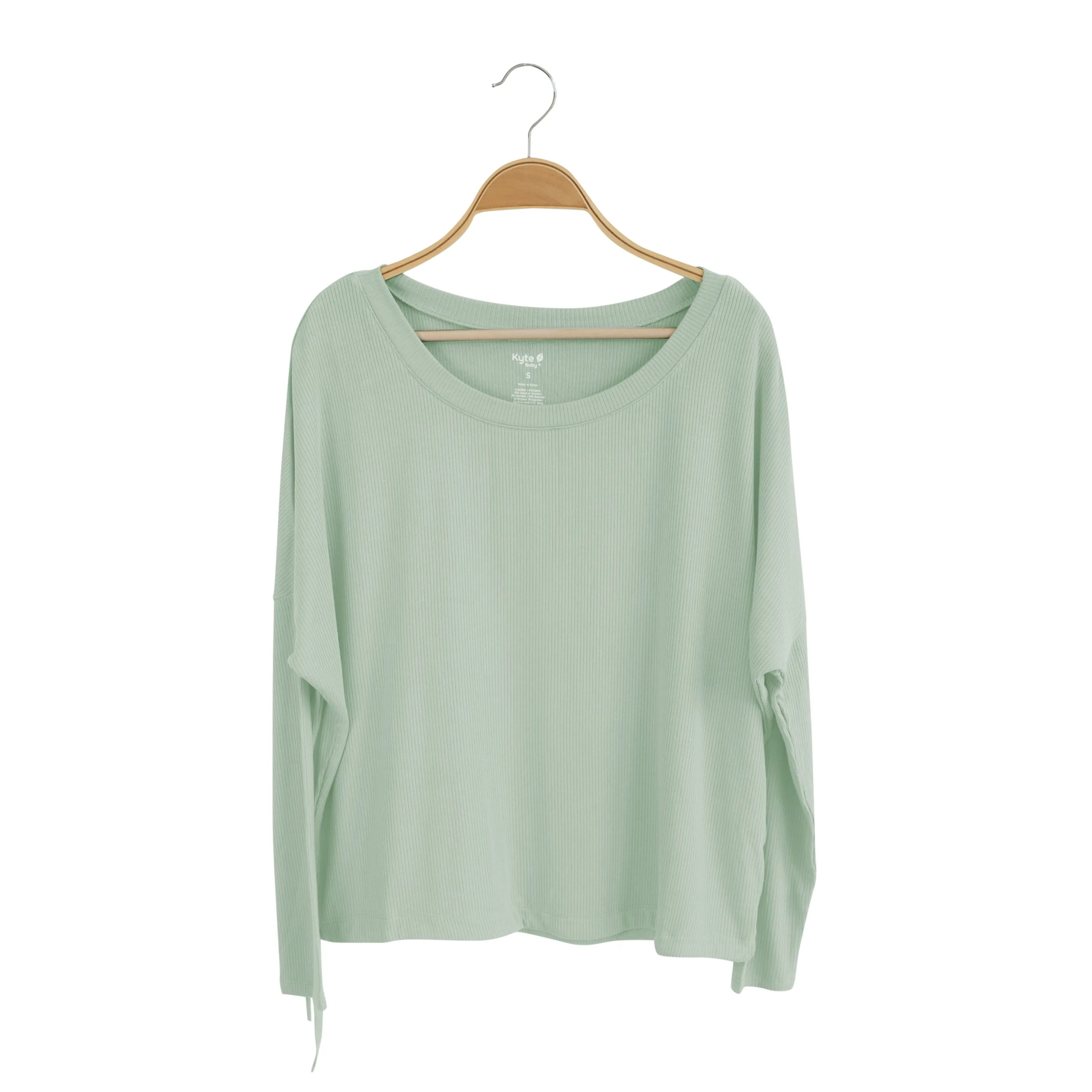 Women's Ribbed Long Sleeve Drop Shoulder Top in Thyme