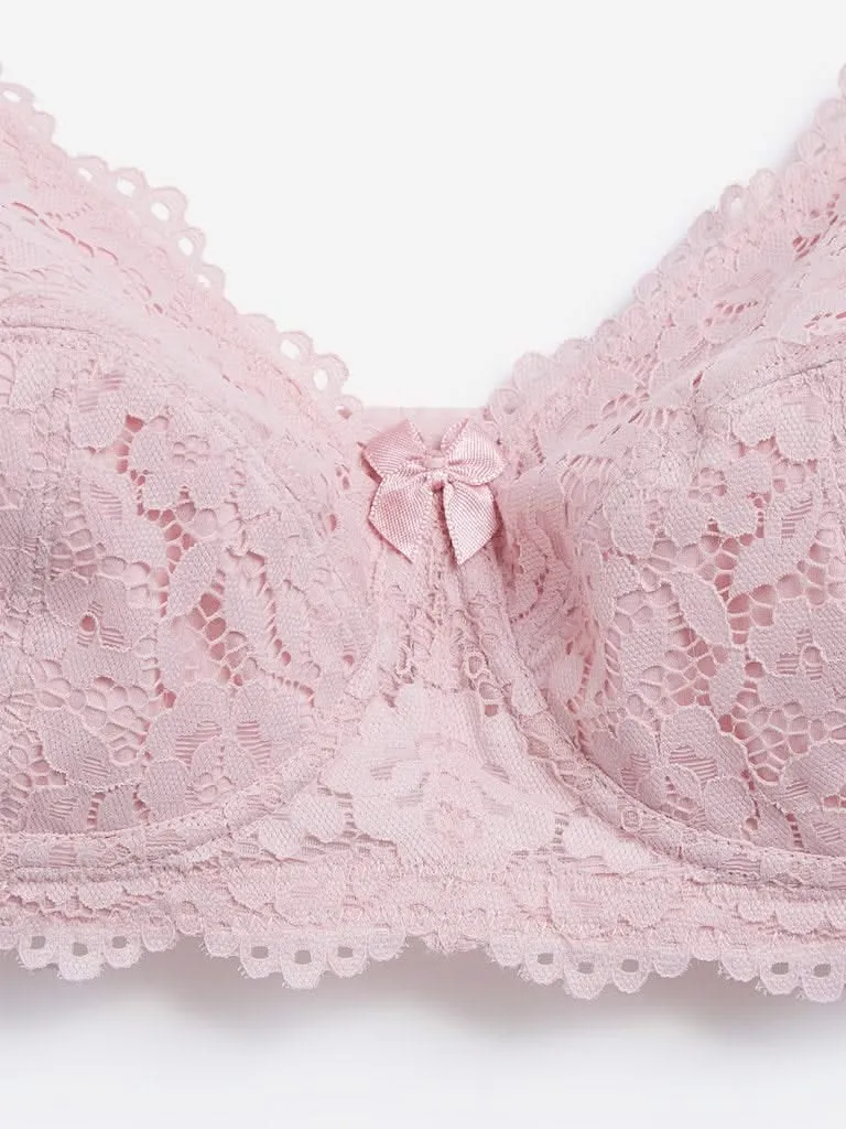 Wunderlove Light Pink Non-Padded Lucy Lace Bra