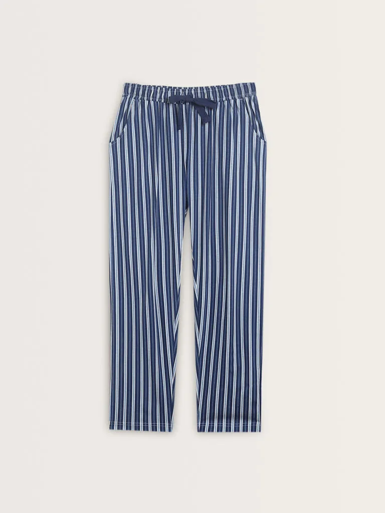 Wunderlove Navy Stripe Printed High-Rise Cotton Pyjamas