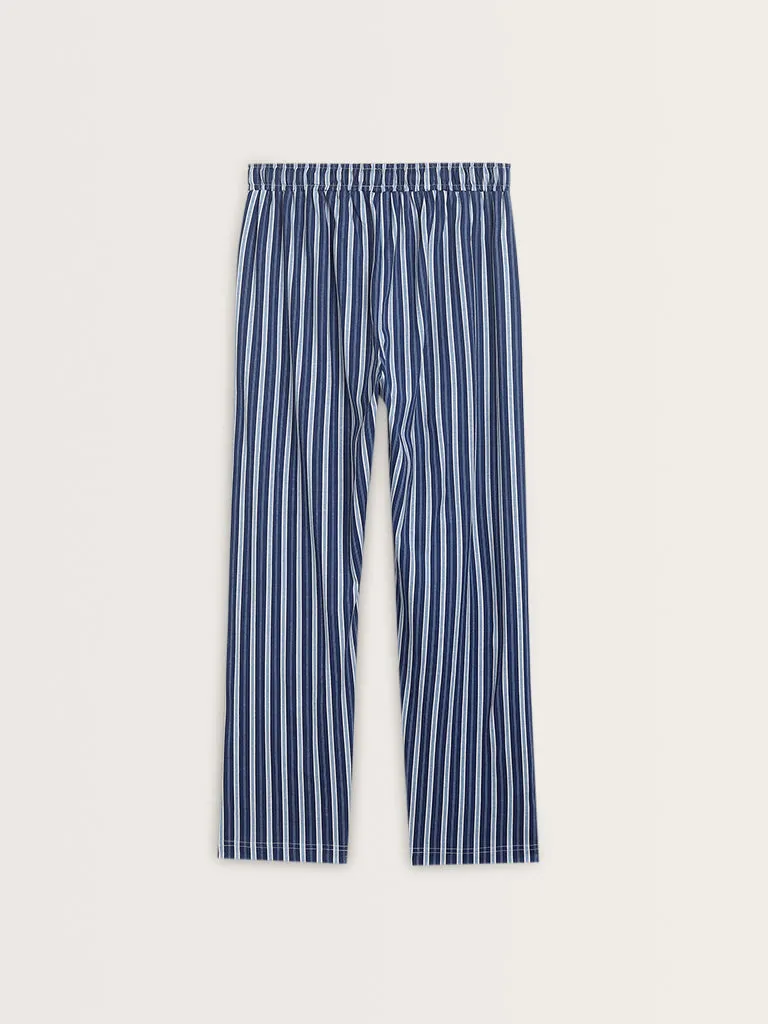 Wunderlove Navy Stripe Printed High-Rise Cotton Pyjamas