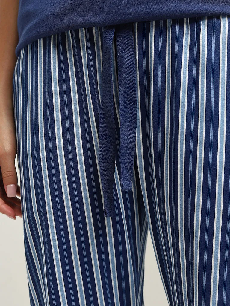 Wunderlove Navy Stripe Printed High-Rise Cotton Pyjamas