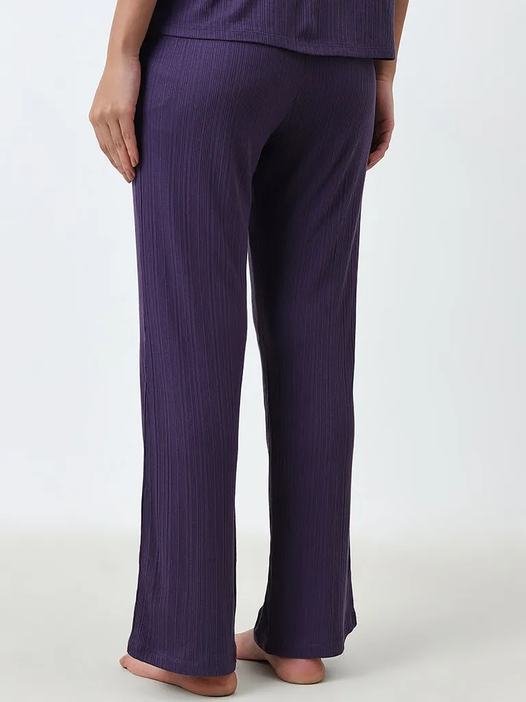 Wunderlove Purple Supersoft Modal Ribbed High-Rise Lounge Pants