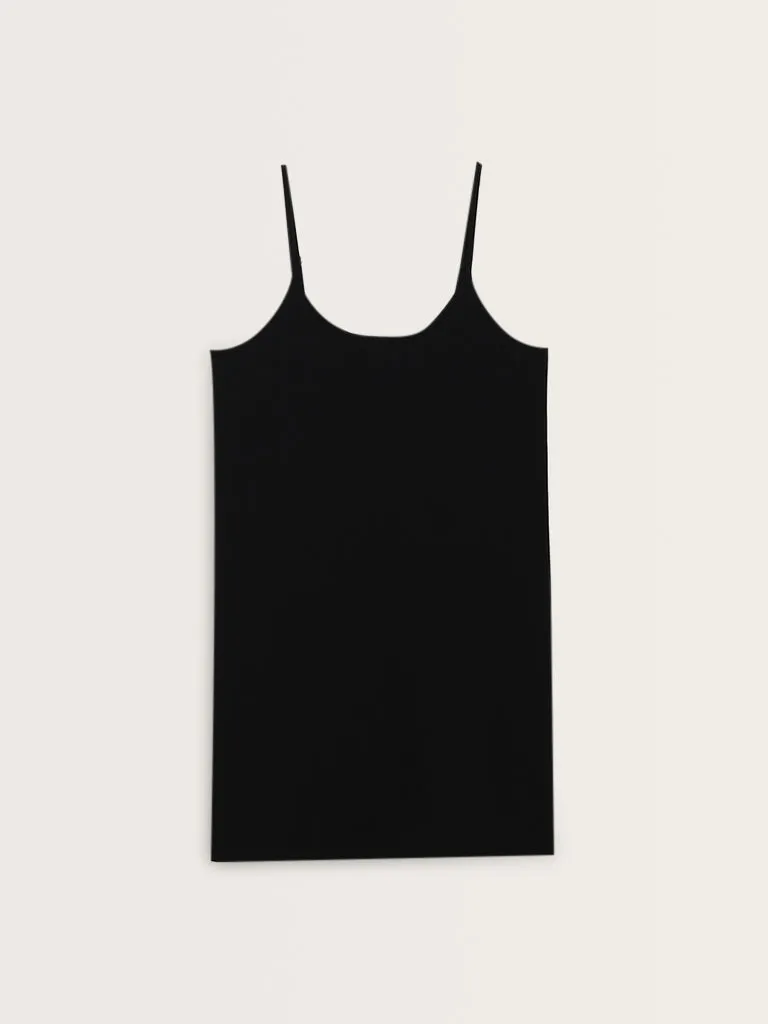 Wunderlove Solid Black Cotton Blend Slip