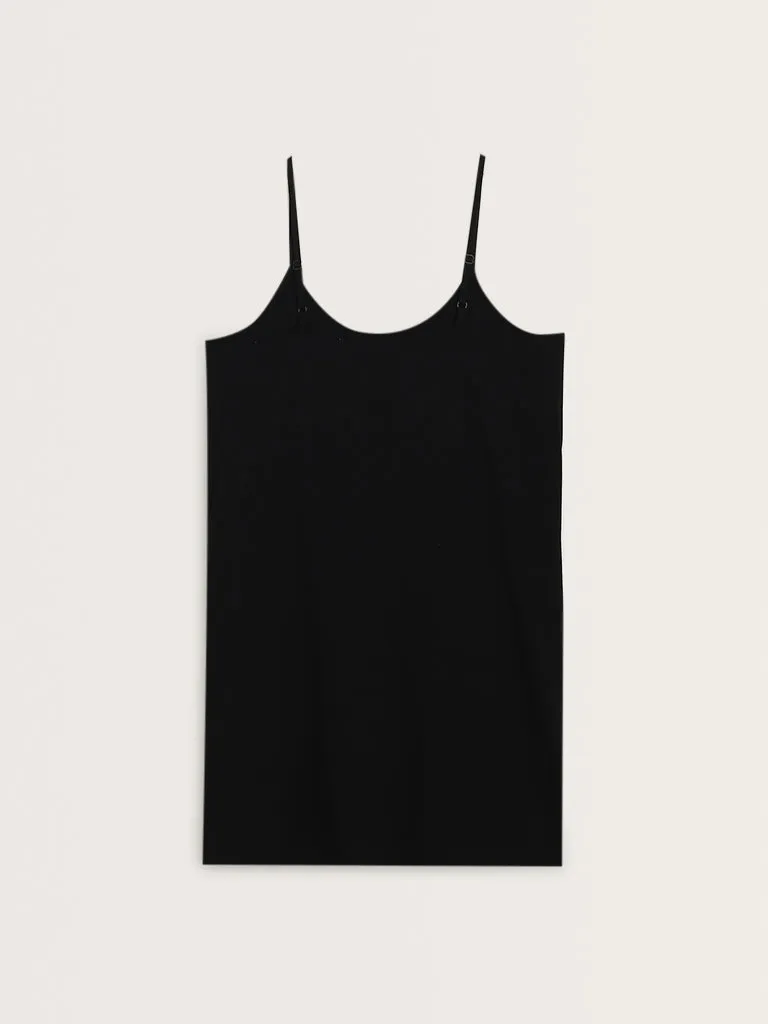 Wunderlove Solid Black Cotton Blend Slip