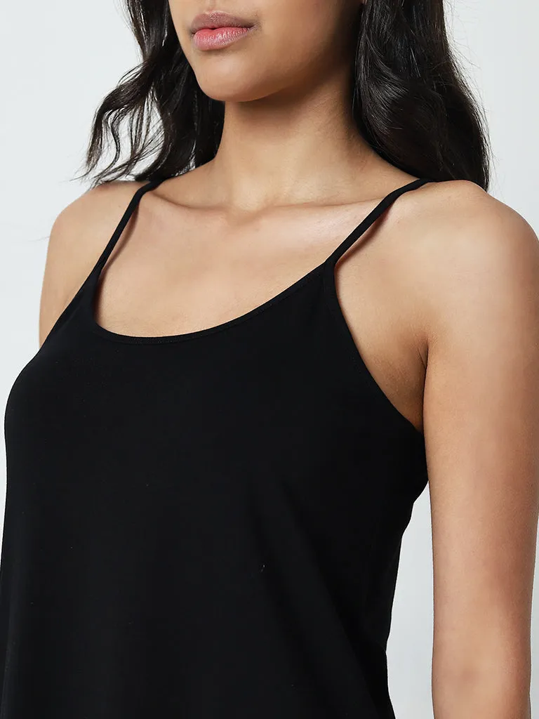 Wunderlove Solid Black Cotton Blend Slip