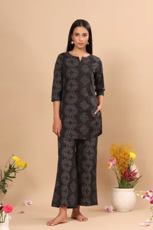 Zig-Zag Bhandani on Black Loungewear Top Set